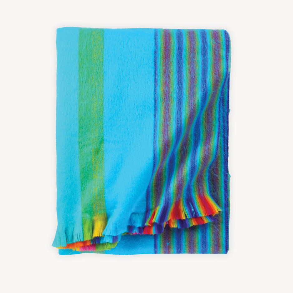 Alpaca Blanket - Fringed Tropical Multi Stripe