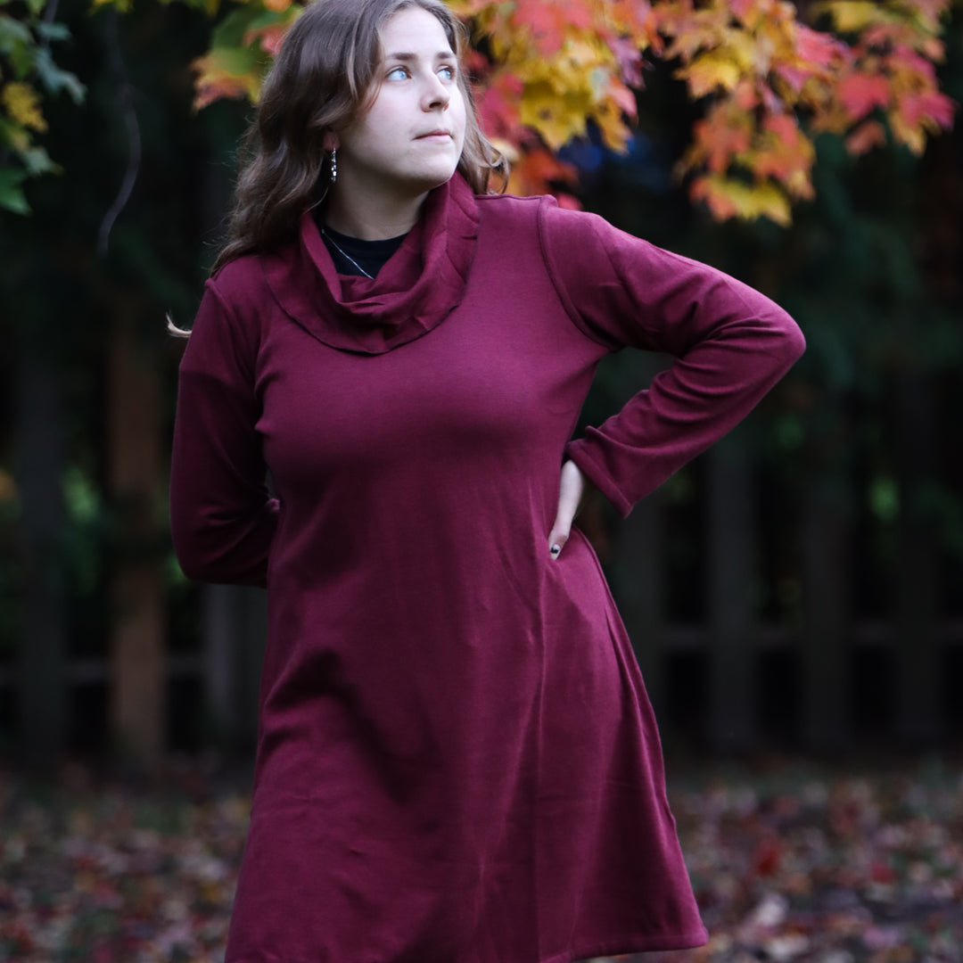 Reversible Cowl Neck Knit Dress