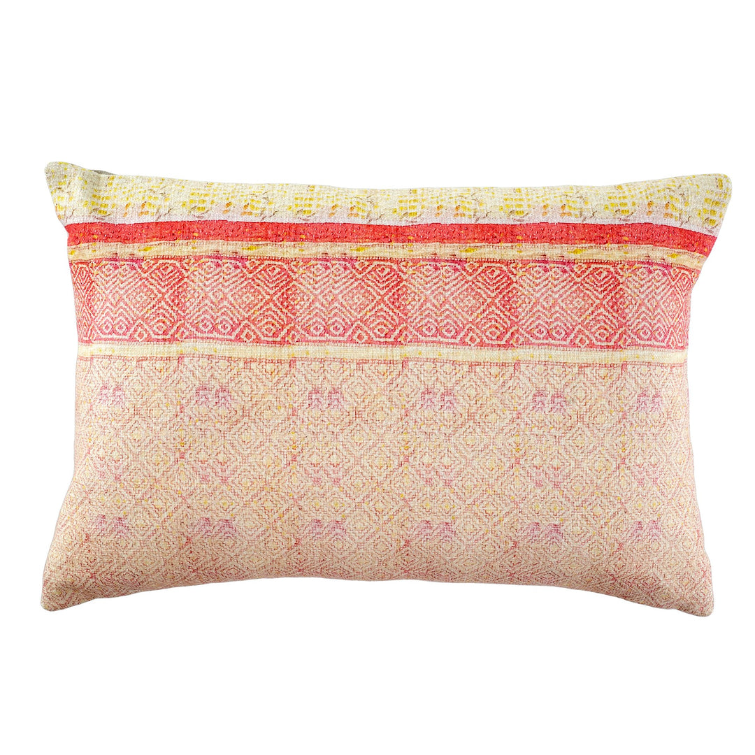 Coussin Imprimé Kantha - Diamant Rose