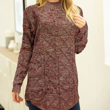 Mock Neck Long Sleeve Mélange Cable Knit Sweater