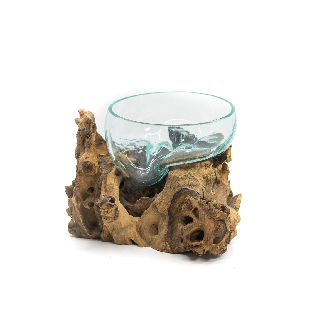 Glass Bowl on Natural Wood - 8"