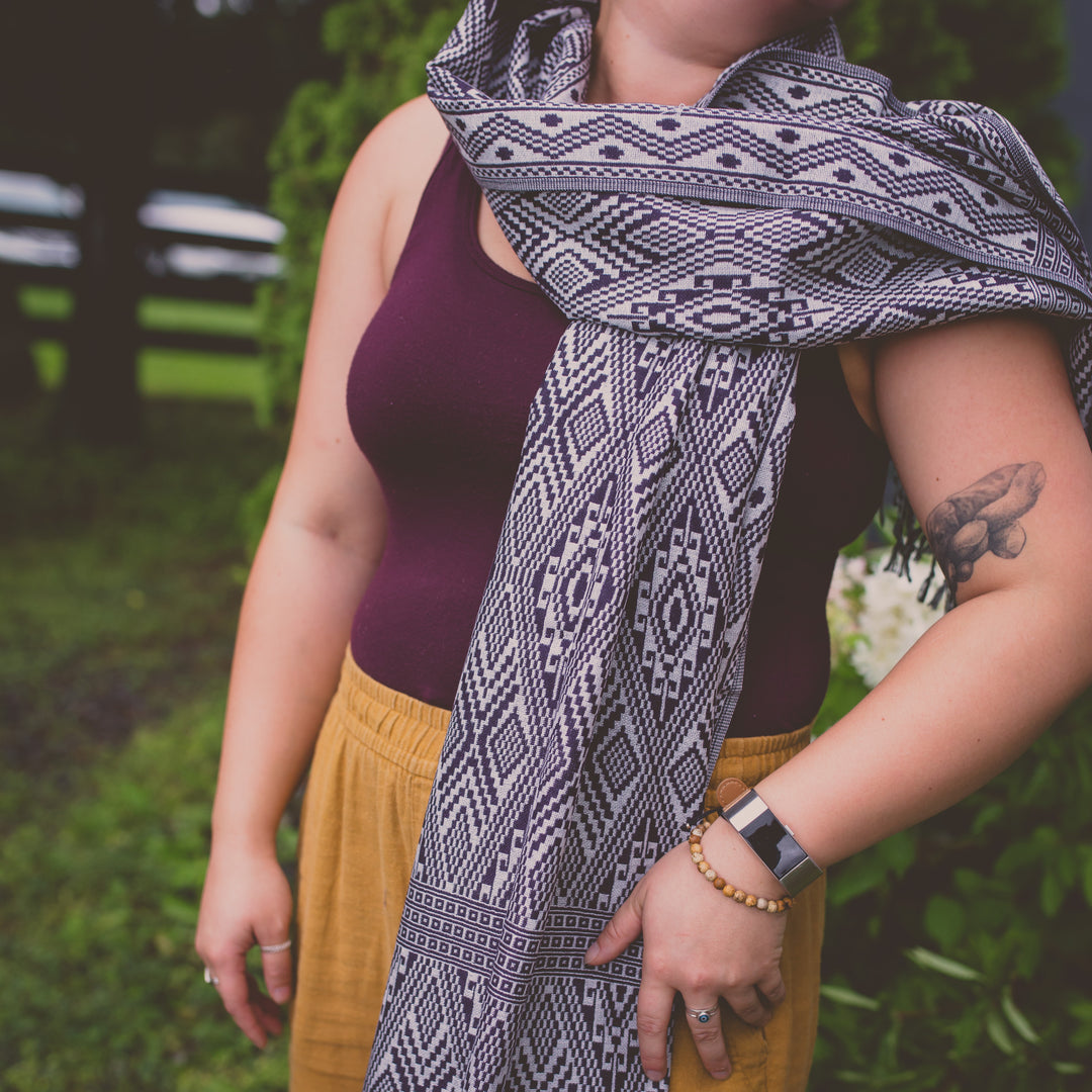 Patterned Cashmere Feel Scarf Black/White