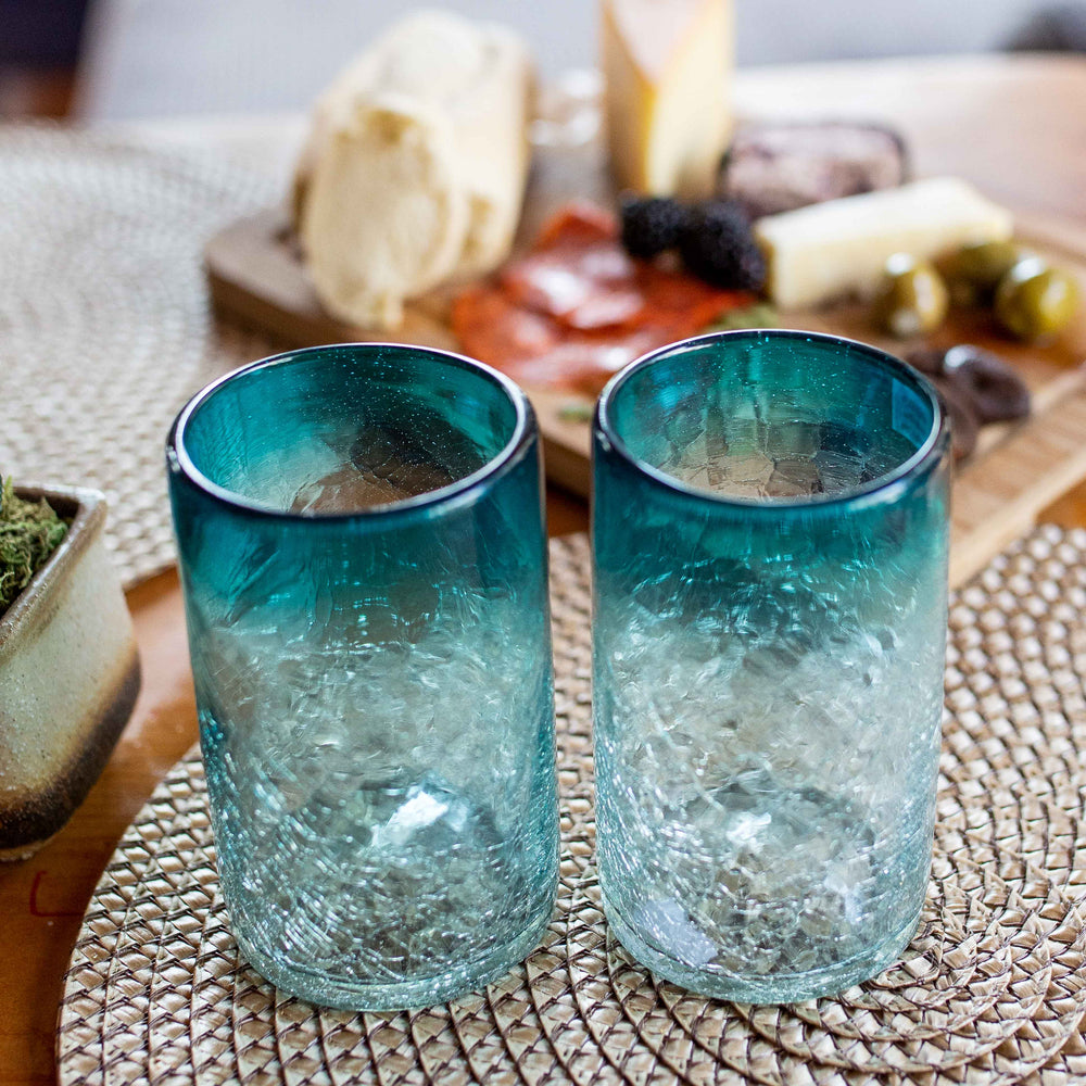 Mexican Water Glass - Aqua Crackle - 5"