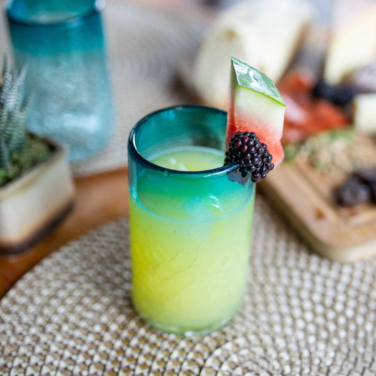 Mexican Water Glass - Aqua Crackle - 5"