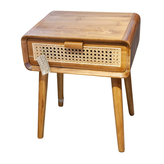 Table de chevet en rotin teck javanaise