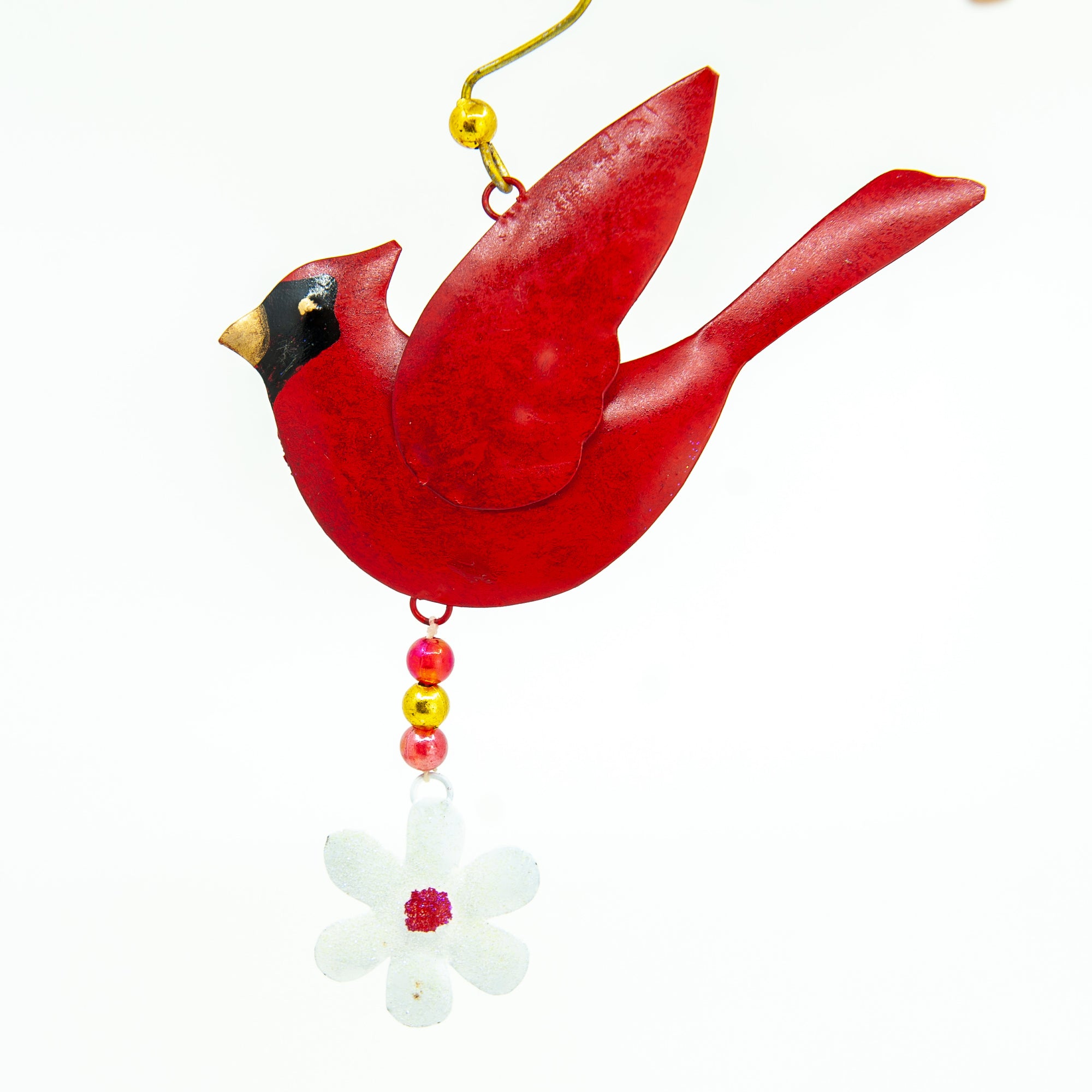 Cardinal w/Flower Metal Ornament