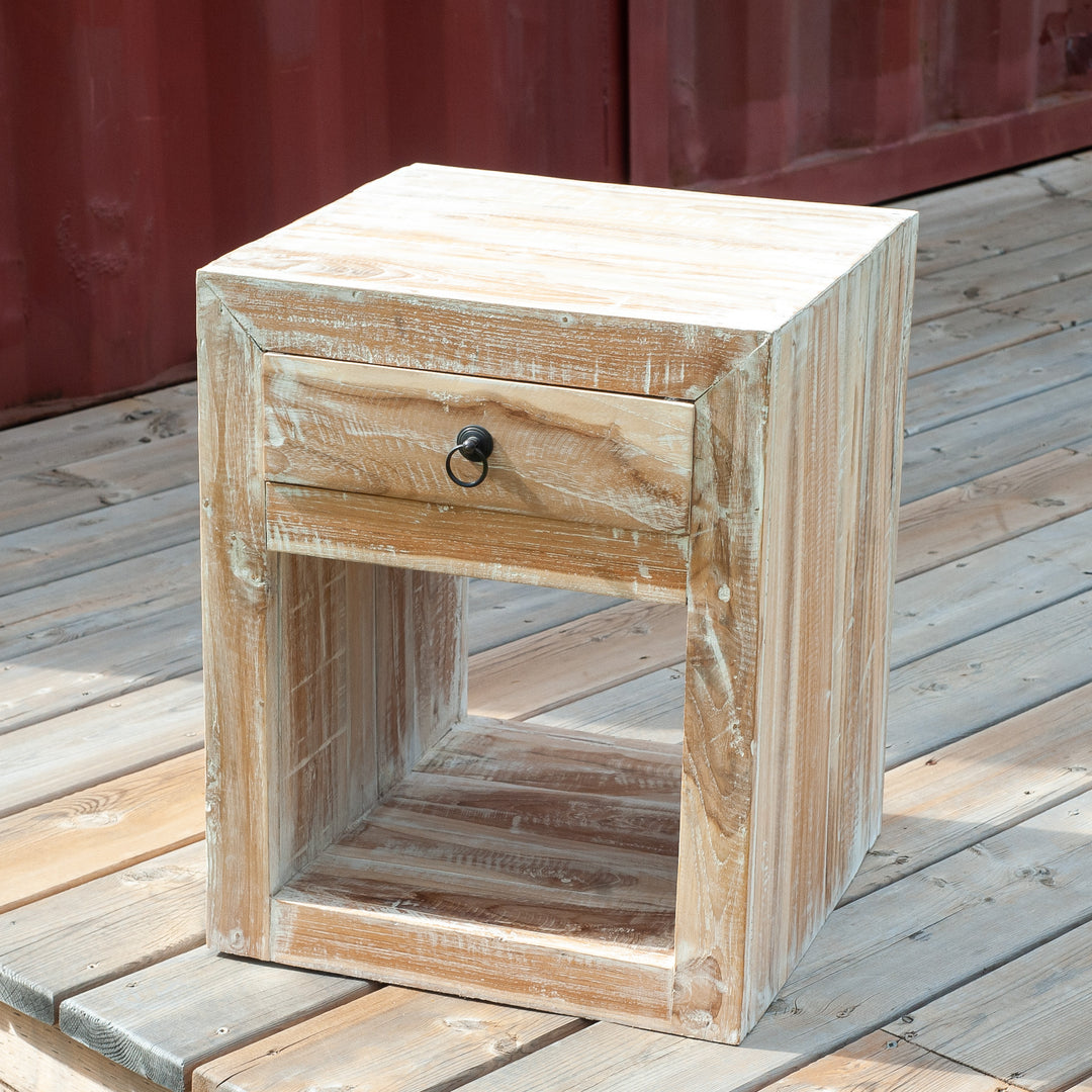 Teak White Wash Bedside Table