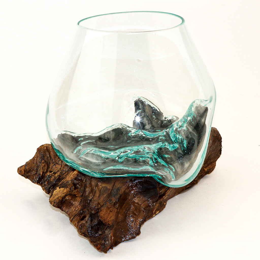 Glass Globe on Natural Wood - 10.5"