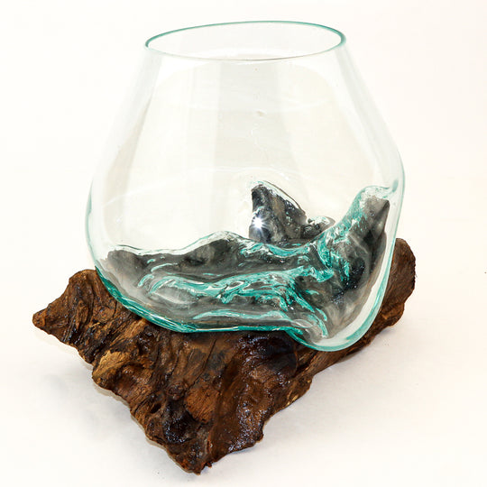 Glass Globe on Natural Wood - 10.5"