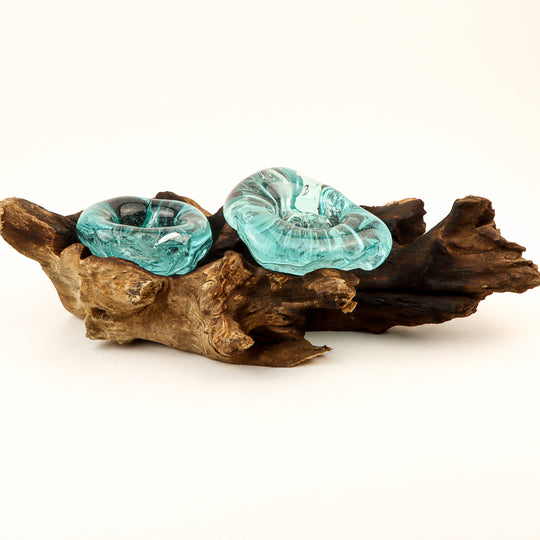 Recycled Glass on Wood Double T-Lite Holder