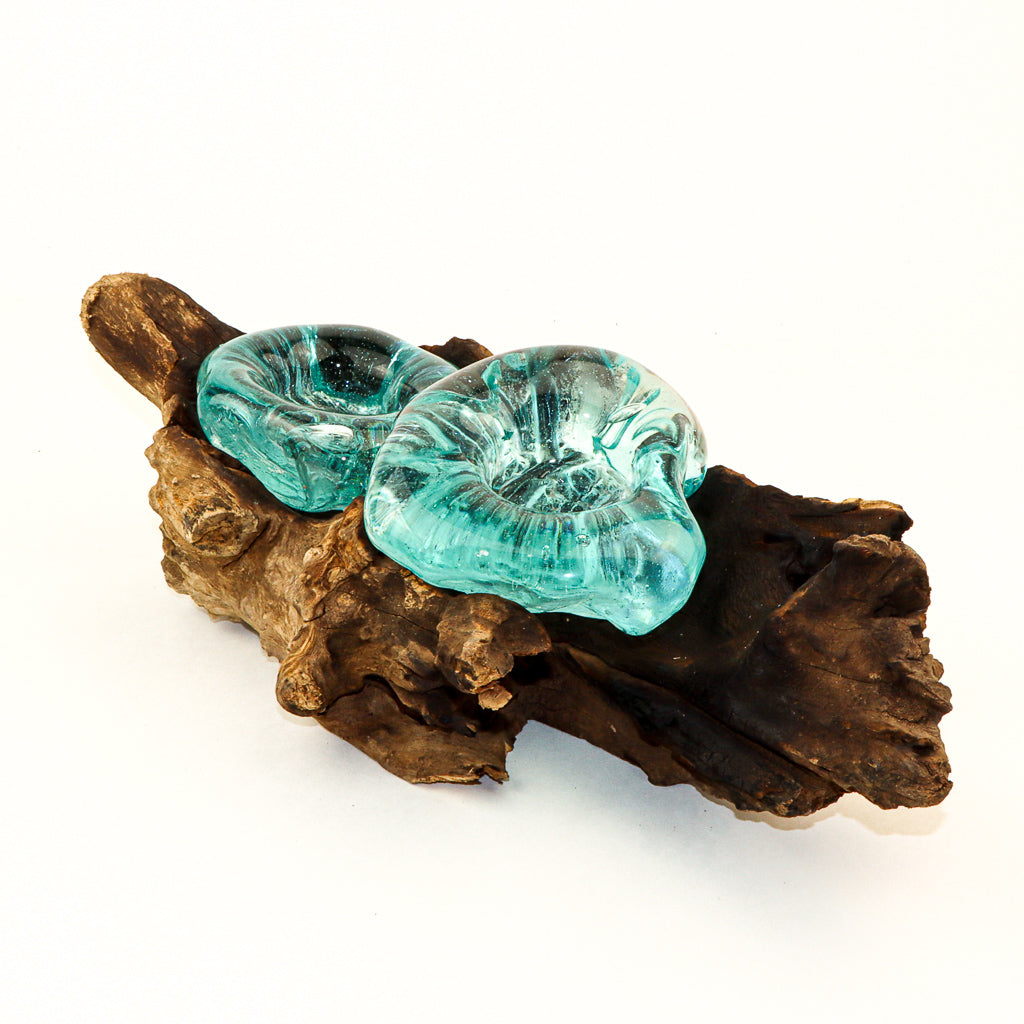 Recycled Glass on Wood Double T-Lite Holder