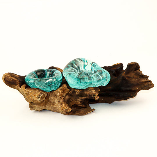 Recycled Glass on Wood Double T-Lite Holder