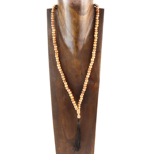 Collier Mala Perlé en Bois avec Pompon
