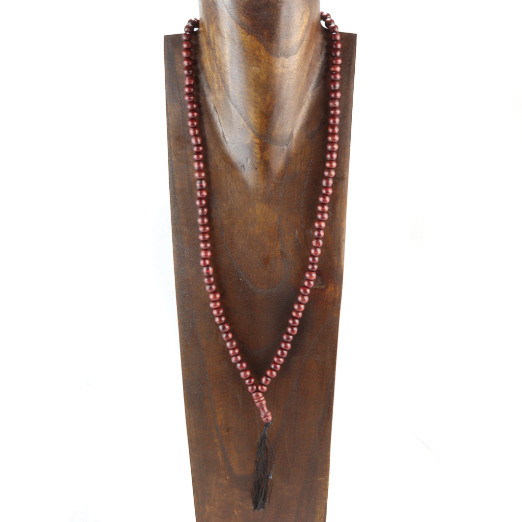 Collier Mala Perlé en Bois avec Pompon