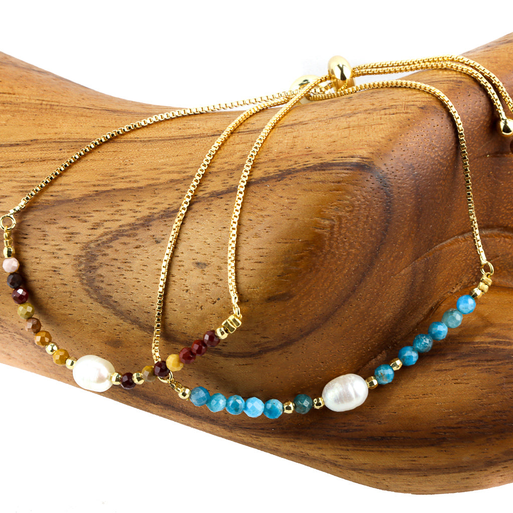 Gold Plated Stone & Fresh Water Pearl Bracelet