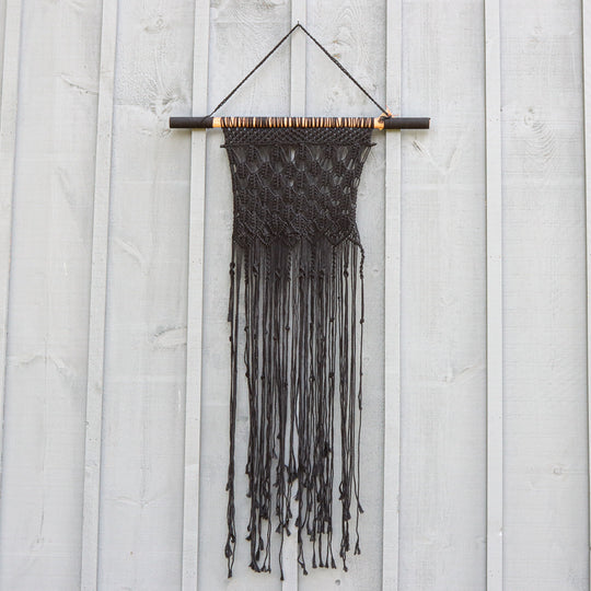 Tenture Murale Droite en Macramé - Noir