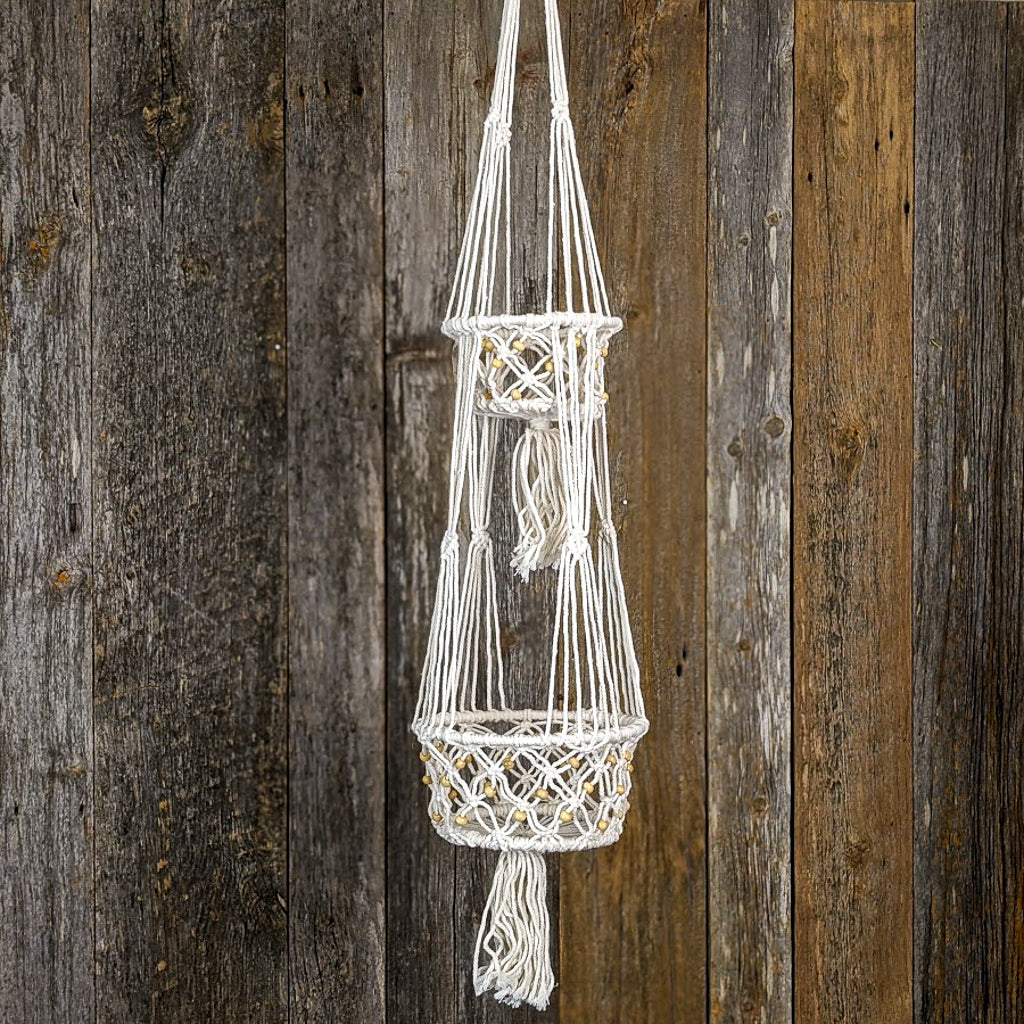 Porte-plantes suspendus en macramé - Double