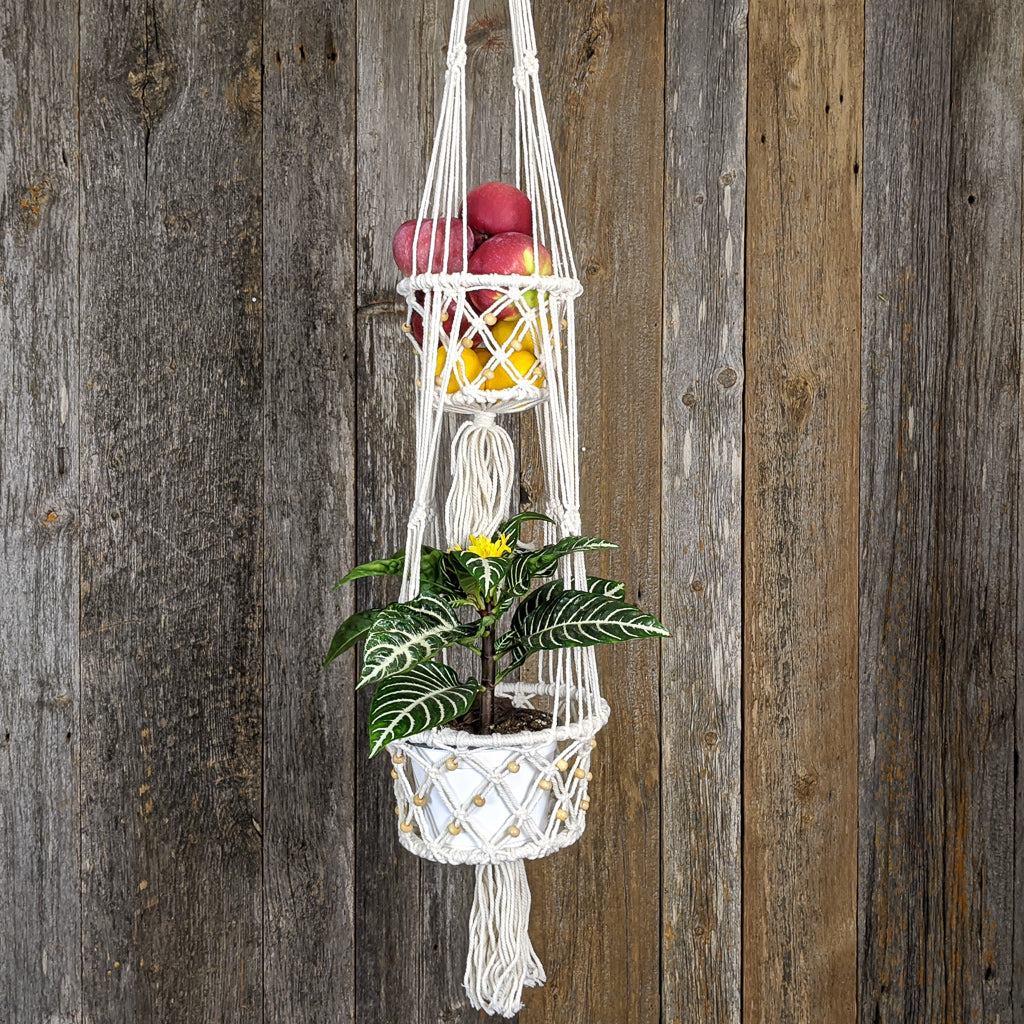 Porte-plantes suspendus en macramé - Double