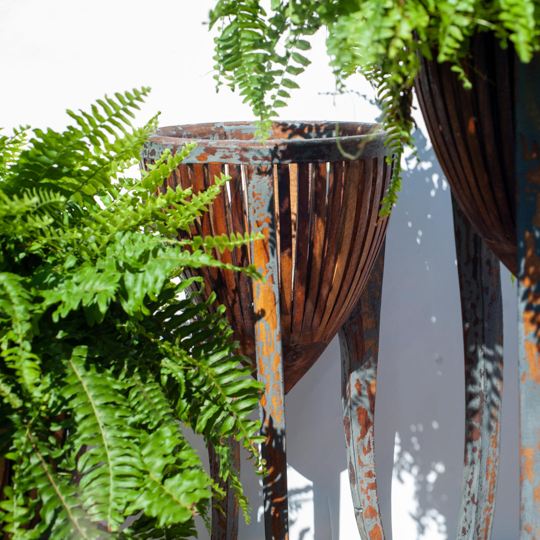 Teak Plant Stand - Gray Wash