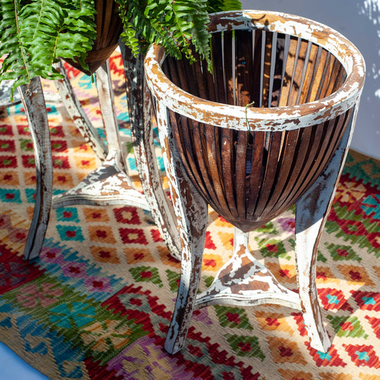 Teak Plant Stand - White Wash