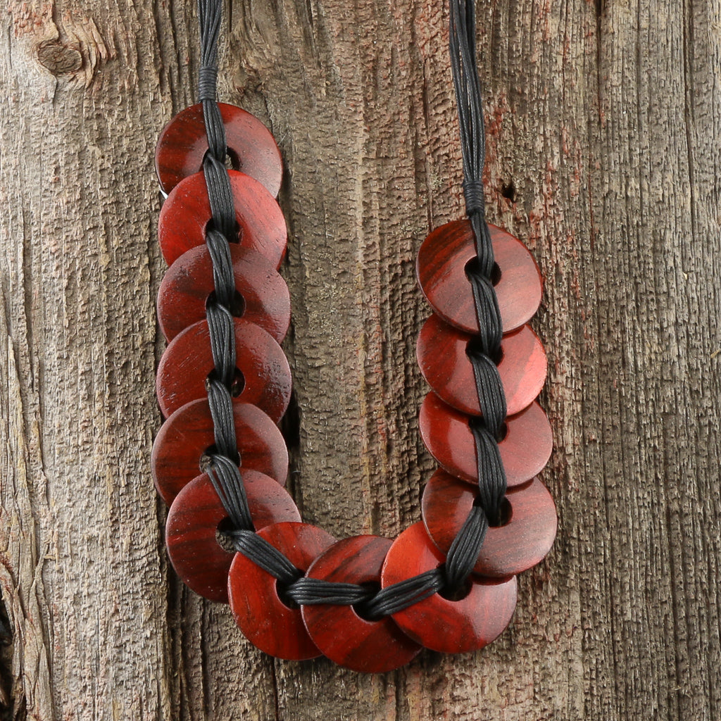 Collier Cercle en Bois - Rouge