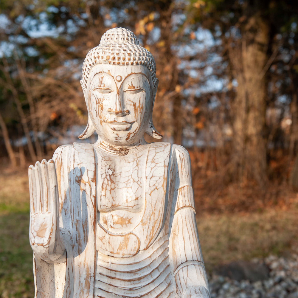 Teak White Wash Standing Buddha