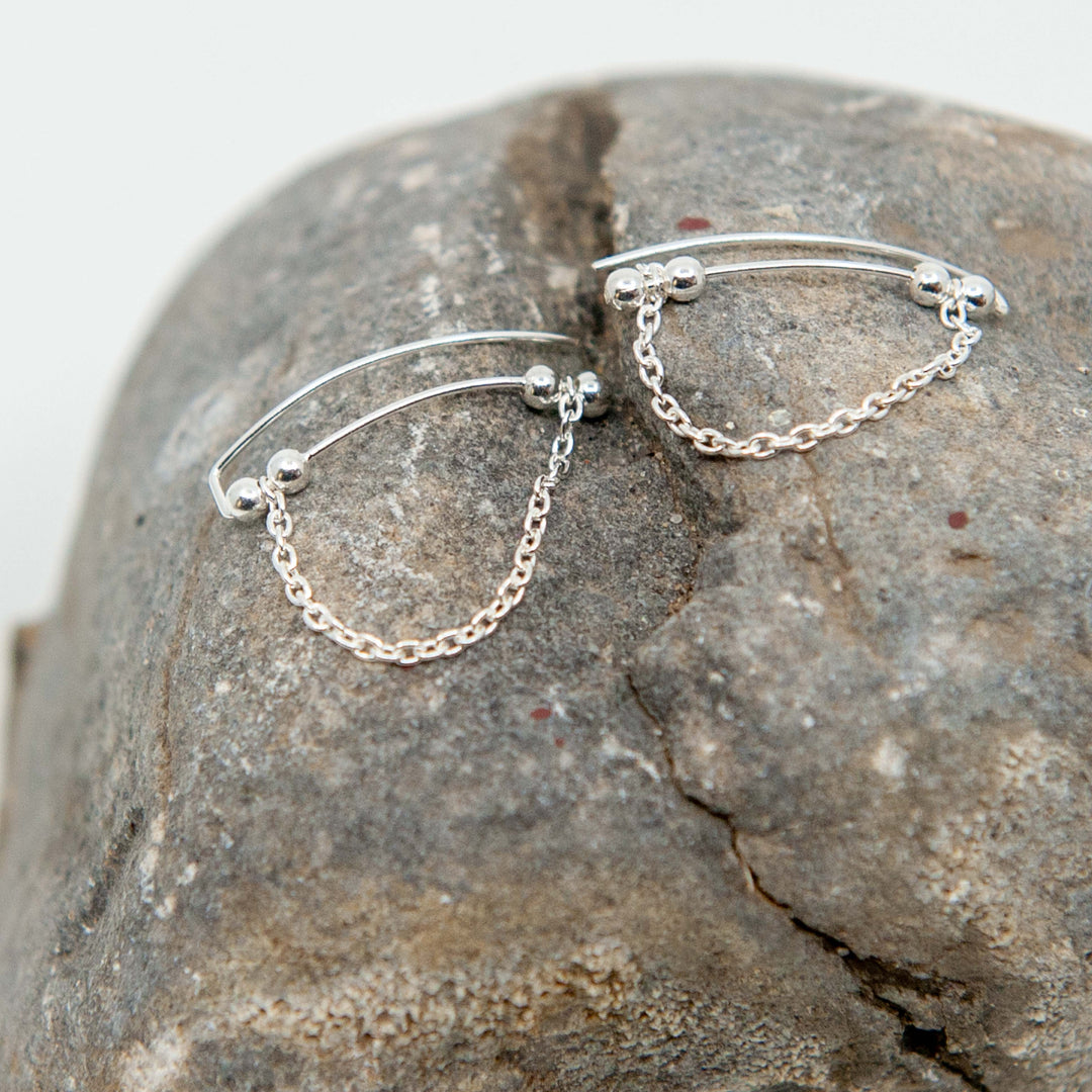 Silver Ball and Chain Climber Earring