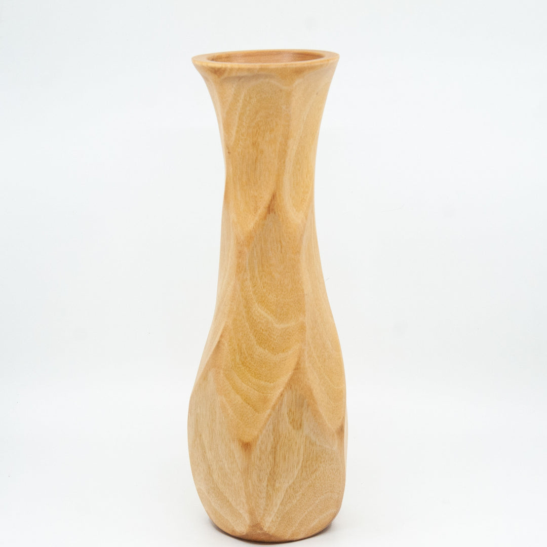 Vase sculpté ondulé naturel en bois de manguier - 14"