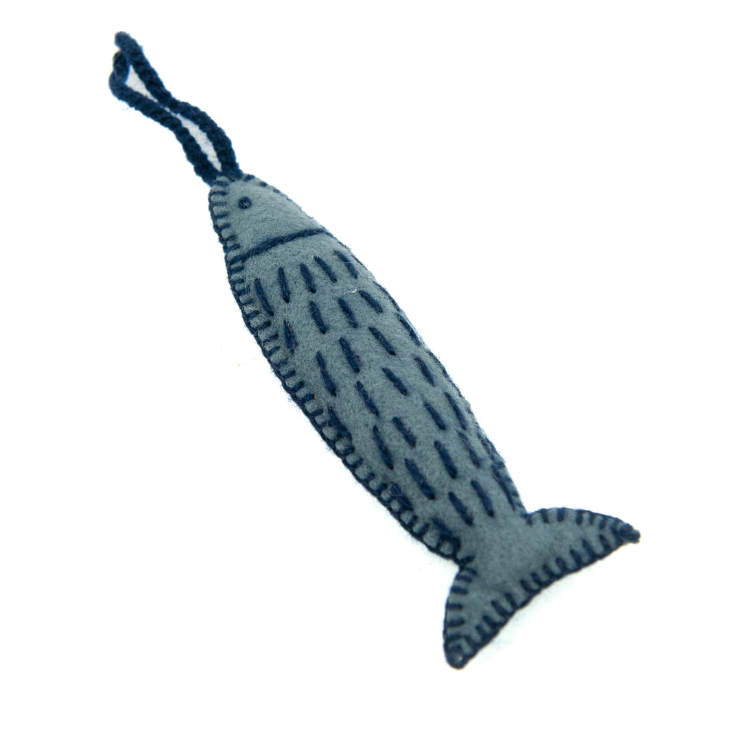 Hand Embroidered Ornament - Grey Fish