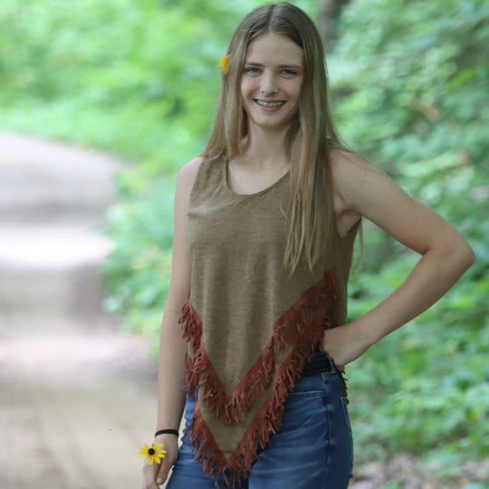 Double Fringed Tank Top with Wide Straps