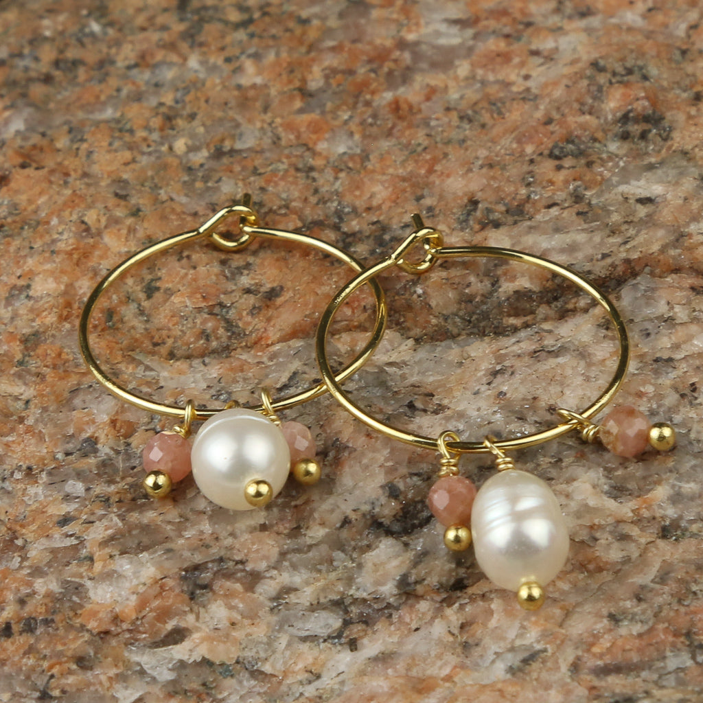 Boucles d'Oreilles Créoles Or et Perle avec Perles Roses