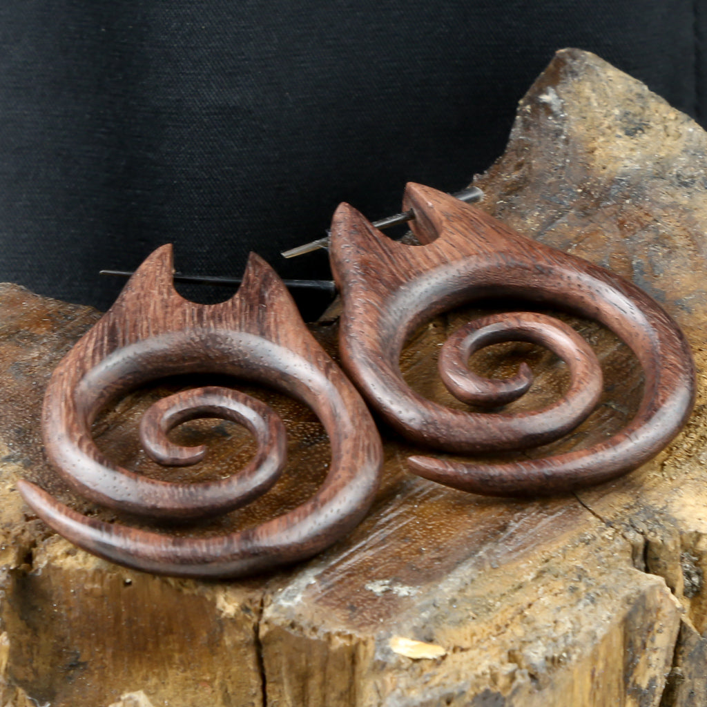 Boucles d'Oreilles Pendantes Spirale Bois