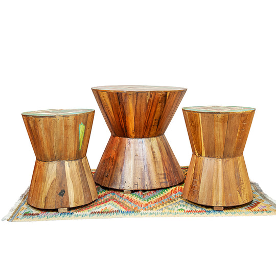 Three Piece Reclaimed Teak Wood Set with Stools