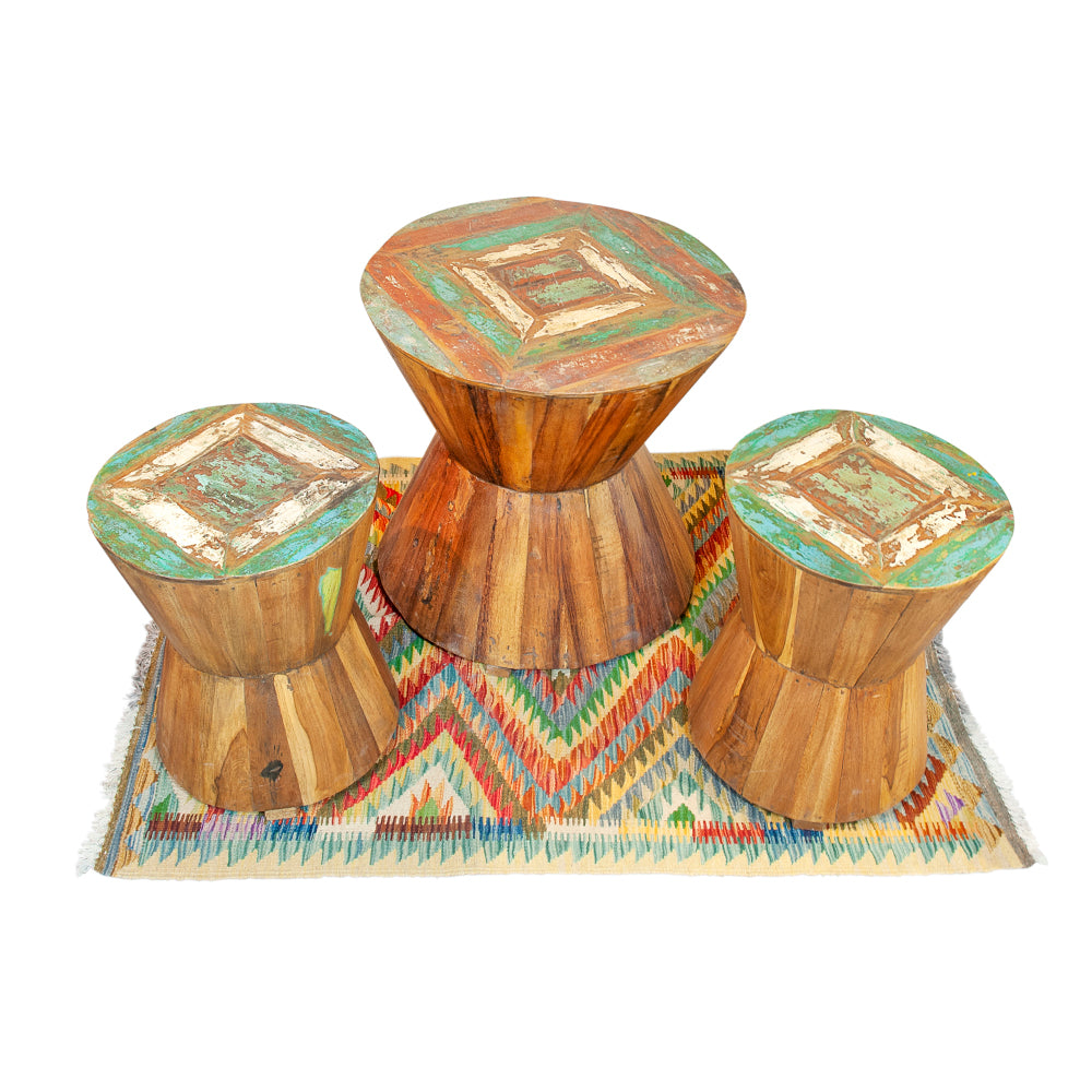Three Piece Reclaimed Teak Wood Set with Stools