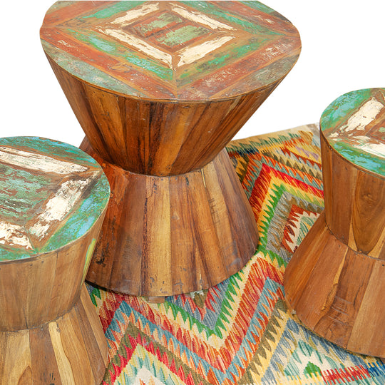 Three Piece Reclaimed Teak Wood Set with Stools