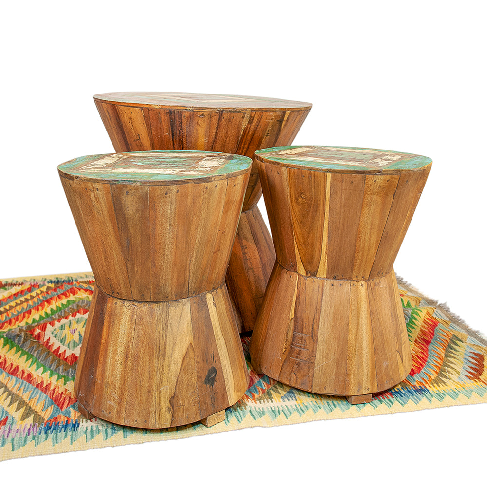 Three Piece Reclaimed Teak Wood Set with Stools