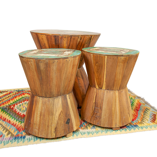 Three Piece Reclaimed Teak Wood Set with Stools