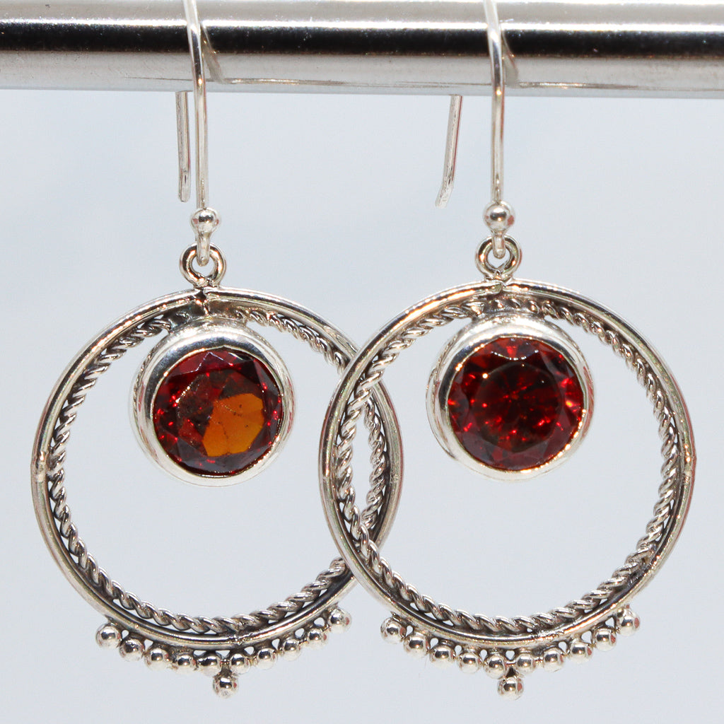 Garnet Dangle Hoop Earrings