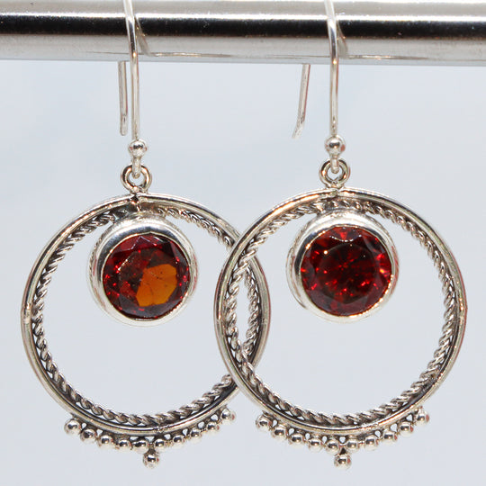 Garnet Dangle Hoop Earrings