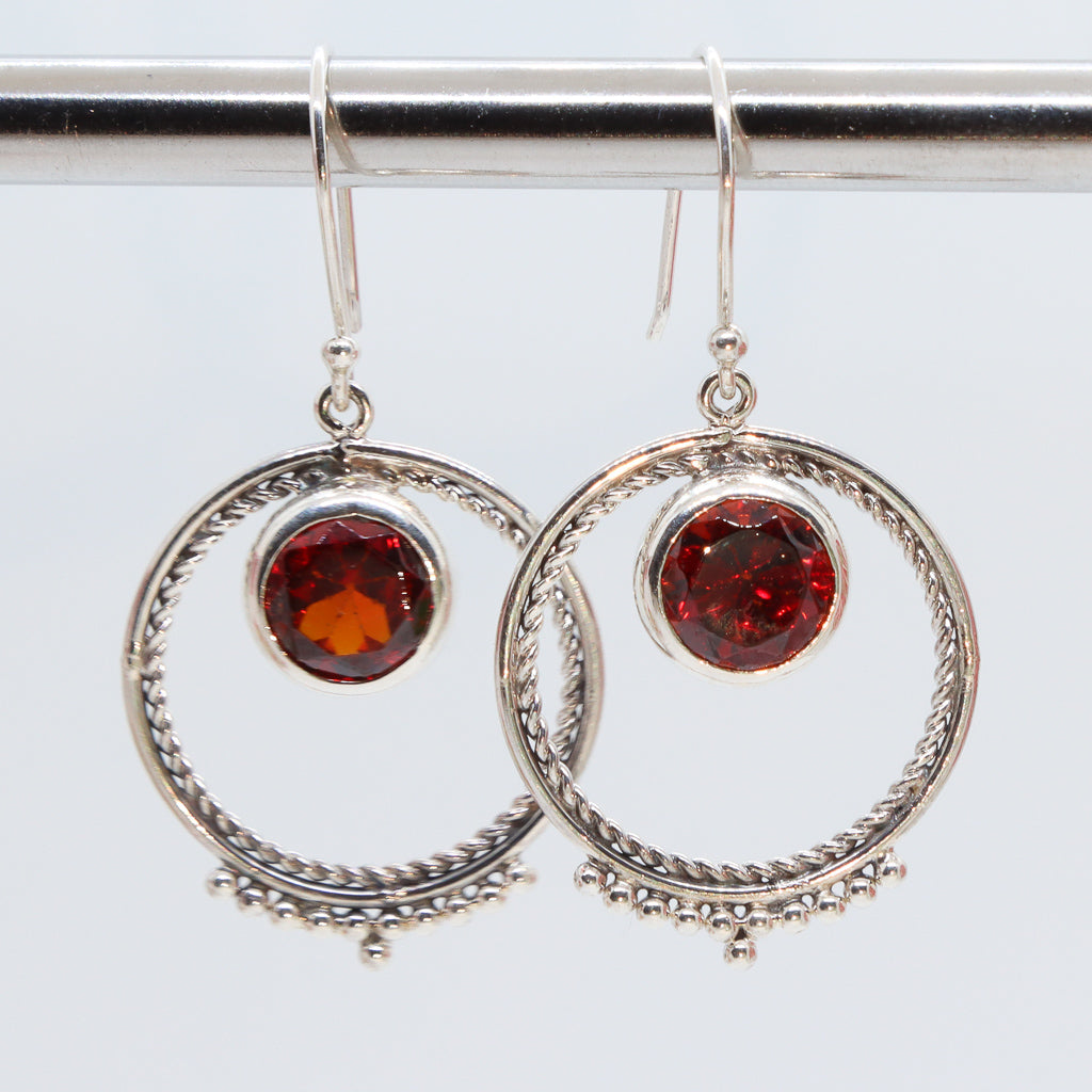 Garnet Dangle Hoop Earrings