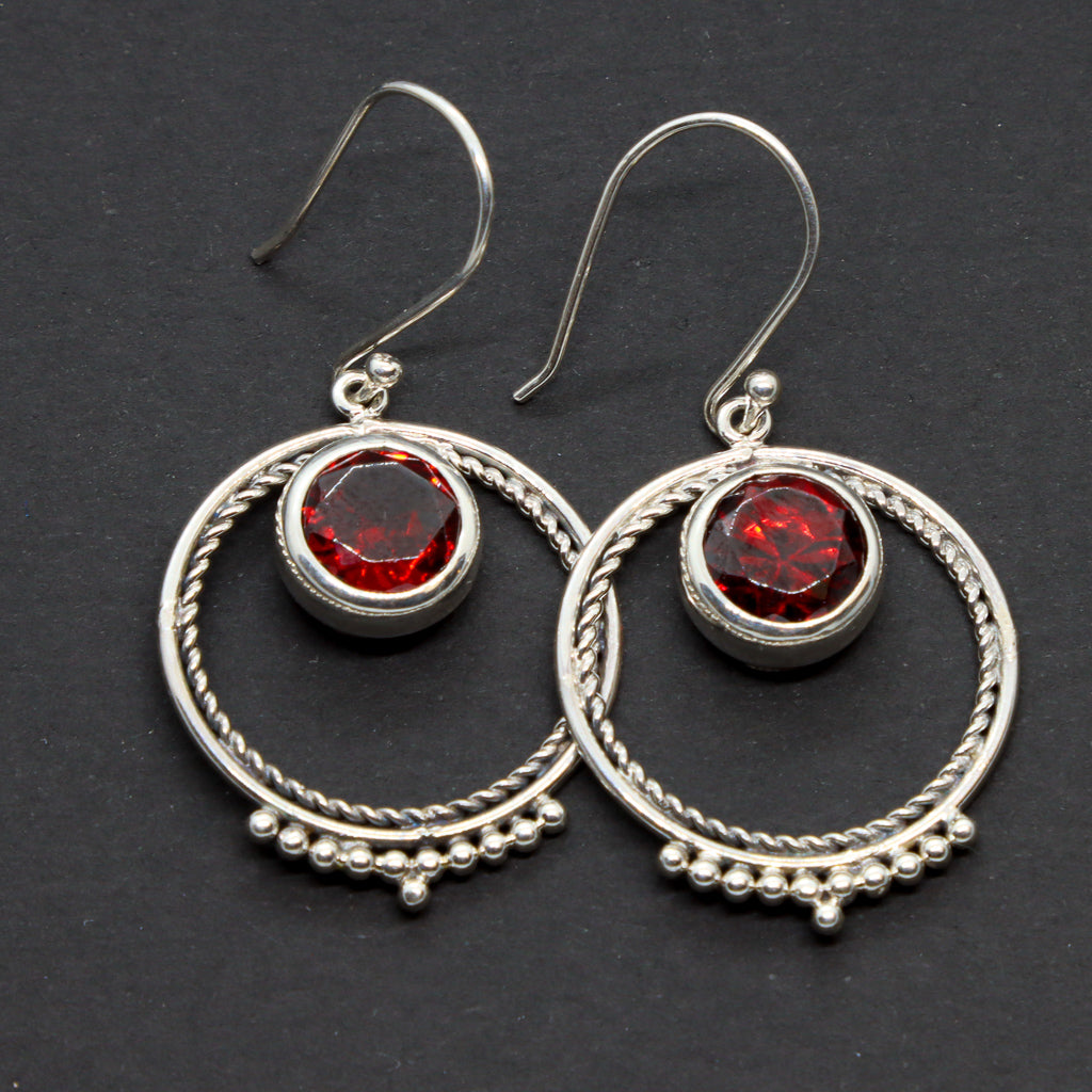 Garnet Dangle Hoop Earrings