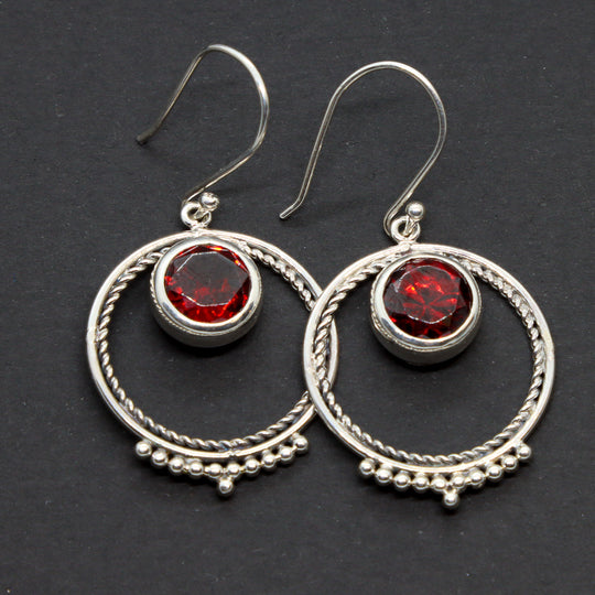 Garnet Dangle Hoop Earrings