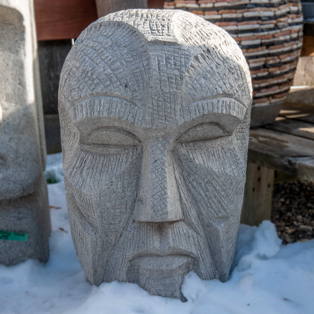 Javanese Breccia Stone Iron Man Head Statue