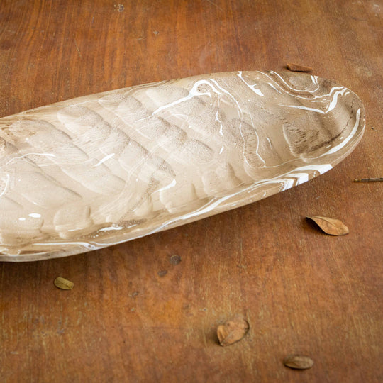 Mango Wood Oblong Leaf Platter - 9" x 20" (Latte)