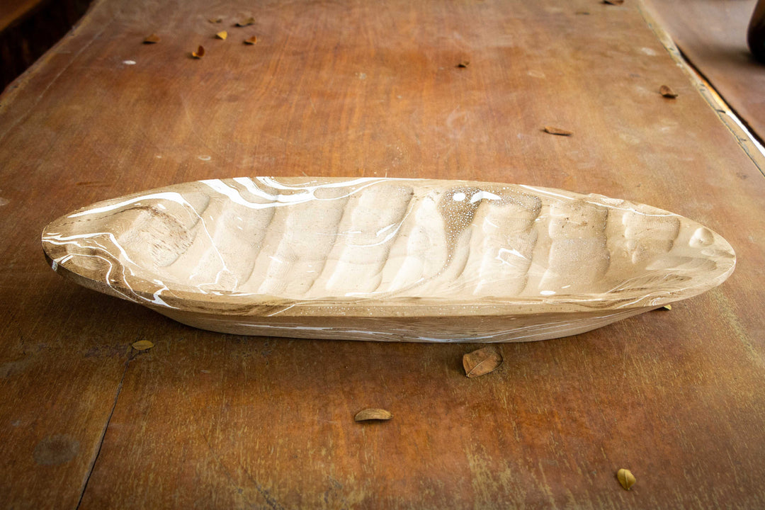 Mango Wood Oblong Leaf Platter - 9" x 20" (Latte)