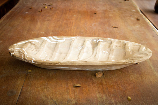Mango Wood Oblong Leaf Platter - 9" x 20" (Latte)