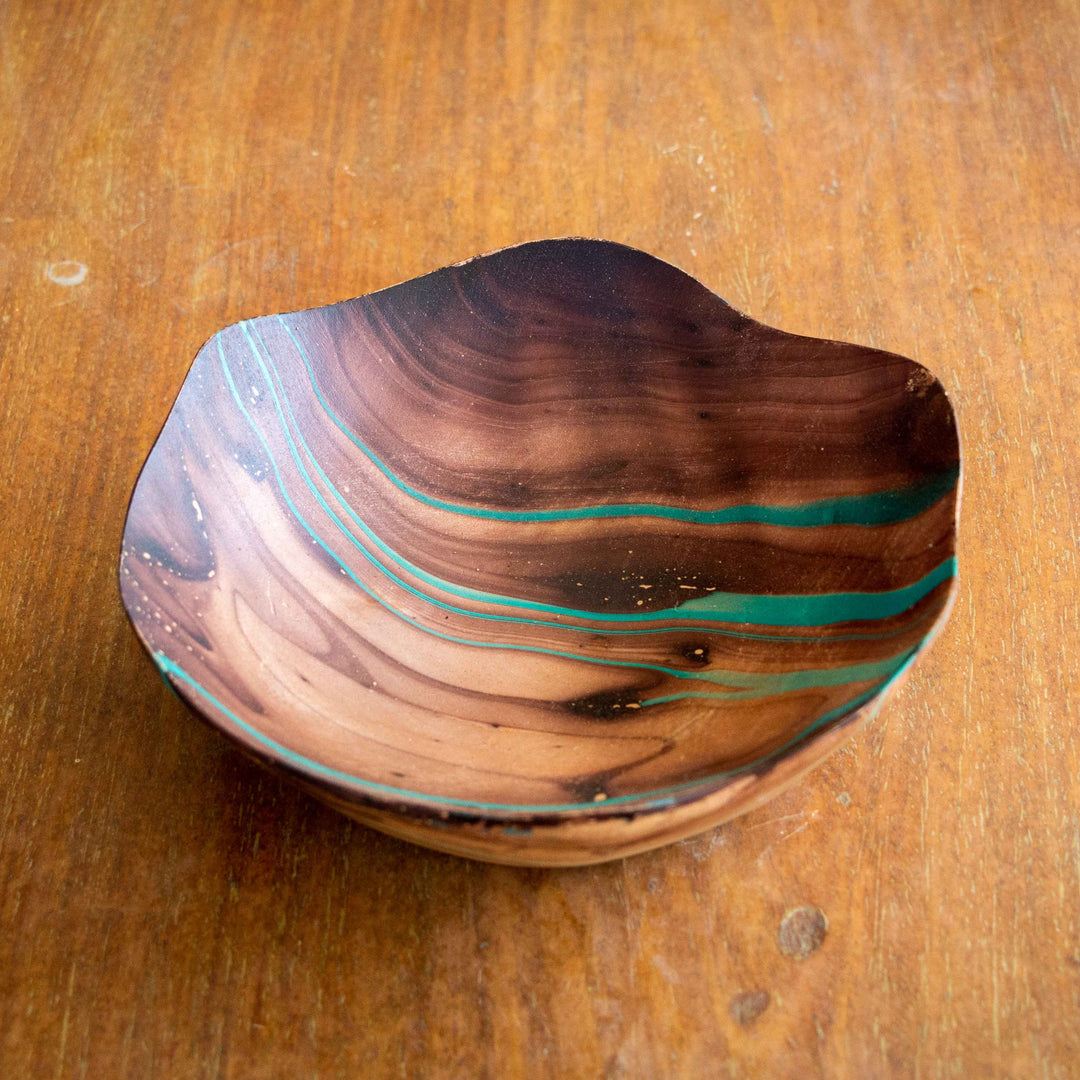 Mango Wood Flower Fruit Bowl - 12" (Turquoise)