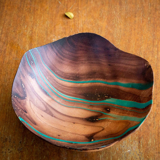 Mango Wood Flower Bowl - 7" (Turquoise)