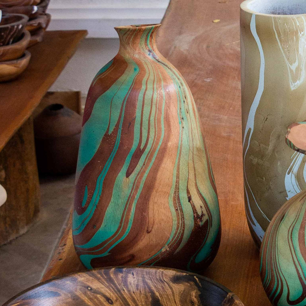 Mango Wood Diffuser Vase- 14" (Latte)