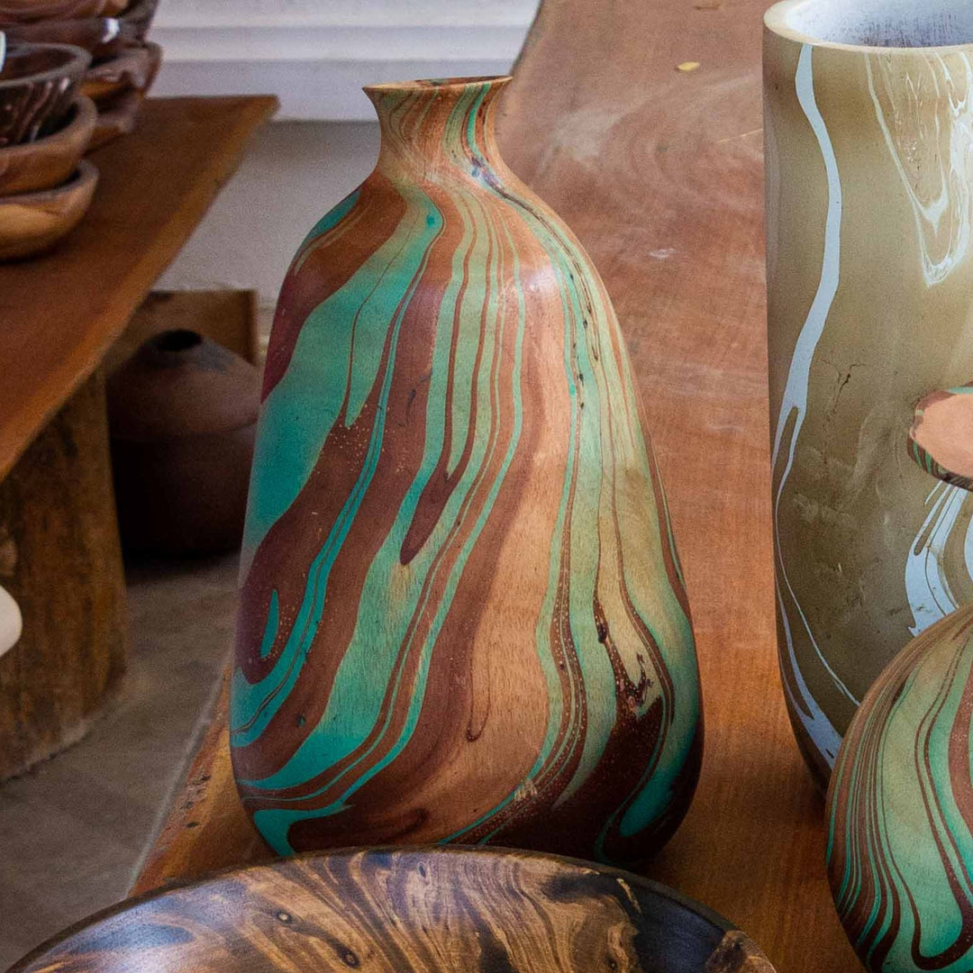 Mango Wood Diffuser Vase- 14" (Latte)